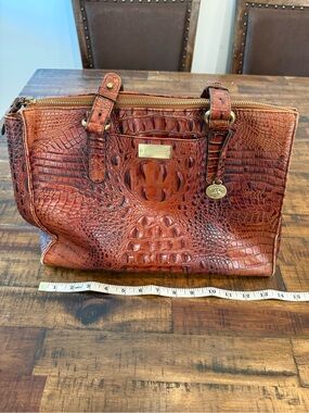 Brahmin Embossed Croc Tote in Cognac Brown